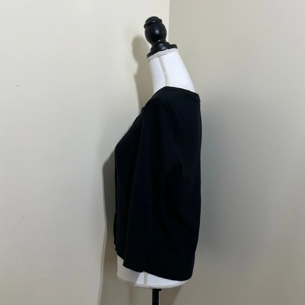 Kate Spade New York Black Wool Blend Cardigan Sweater Rhinestone Flower Buttons